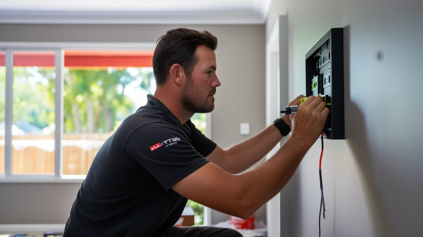 Professional electrician performing electrical work at property