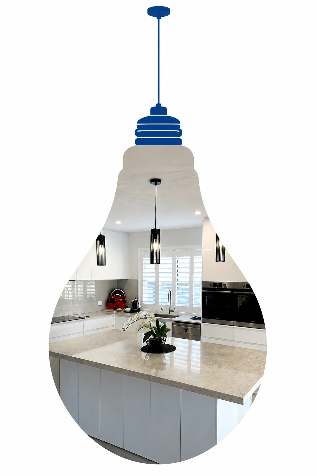 Modern kitchen pendant light featuring a bright contemporary kitchen interior.